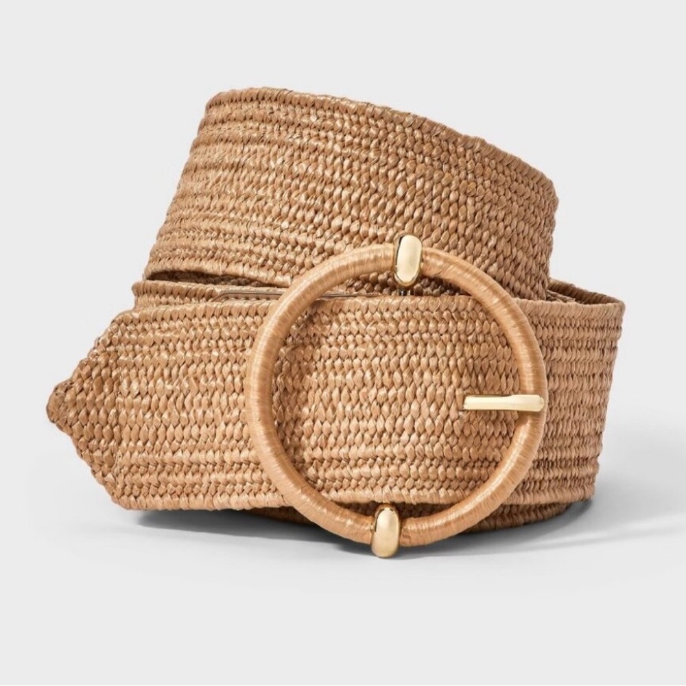 Stretch Straw Beige Woven Belt